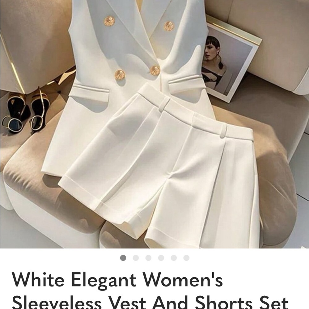 White Elegant Women's Sleeveless Vest And Shorts Set